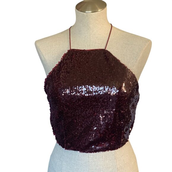 TOBI Backless Sparkly Sequin Cami Party Top Deep Red Size Small - Picture 1 of 5